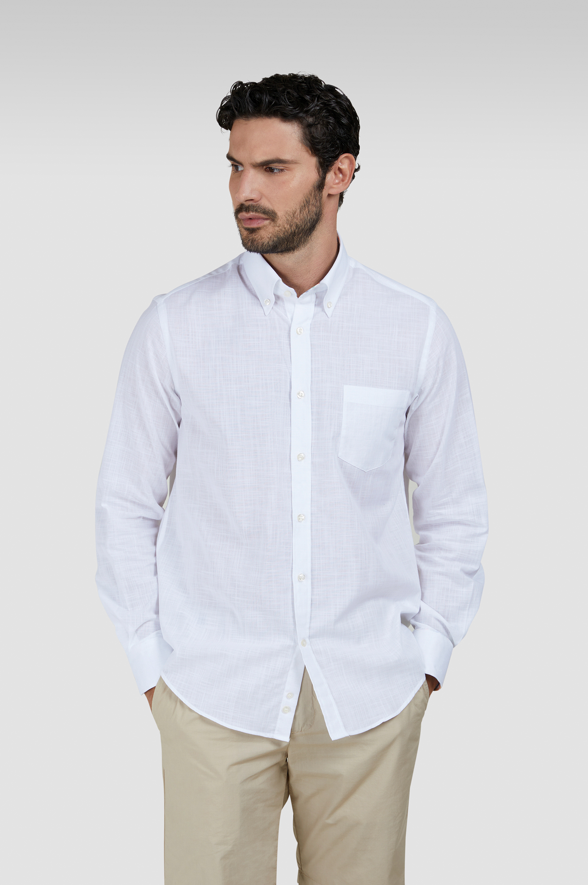 WHITE TEXTURED COTTON SHIRT