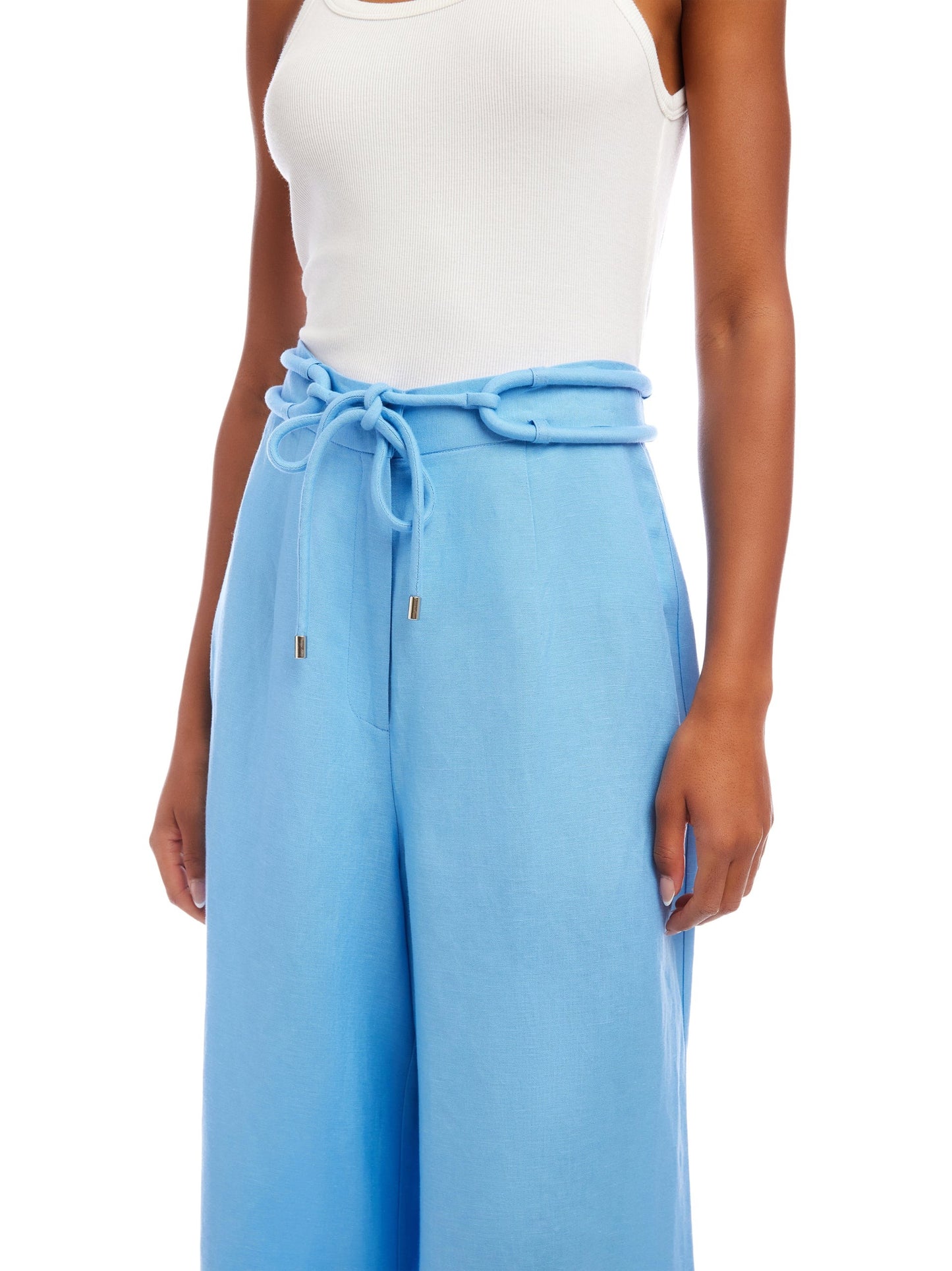 JANA WIDE LEG LINEN BLEND PANT - LAKE