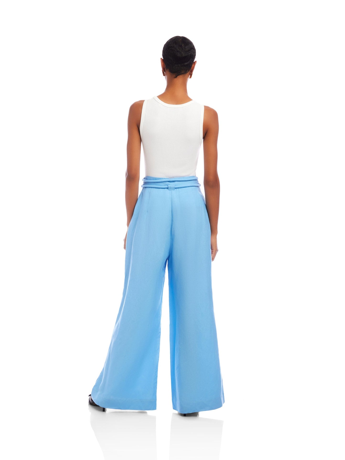 JANA WIDE LEG LINEN BLEND PANT - LAKE