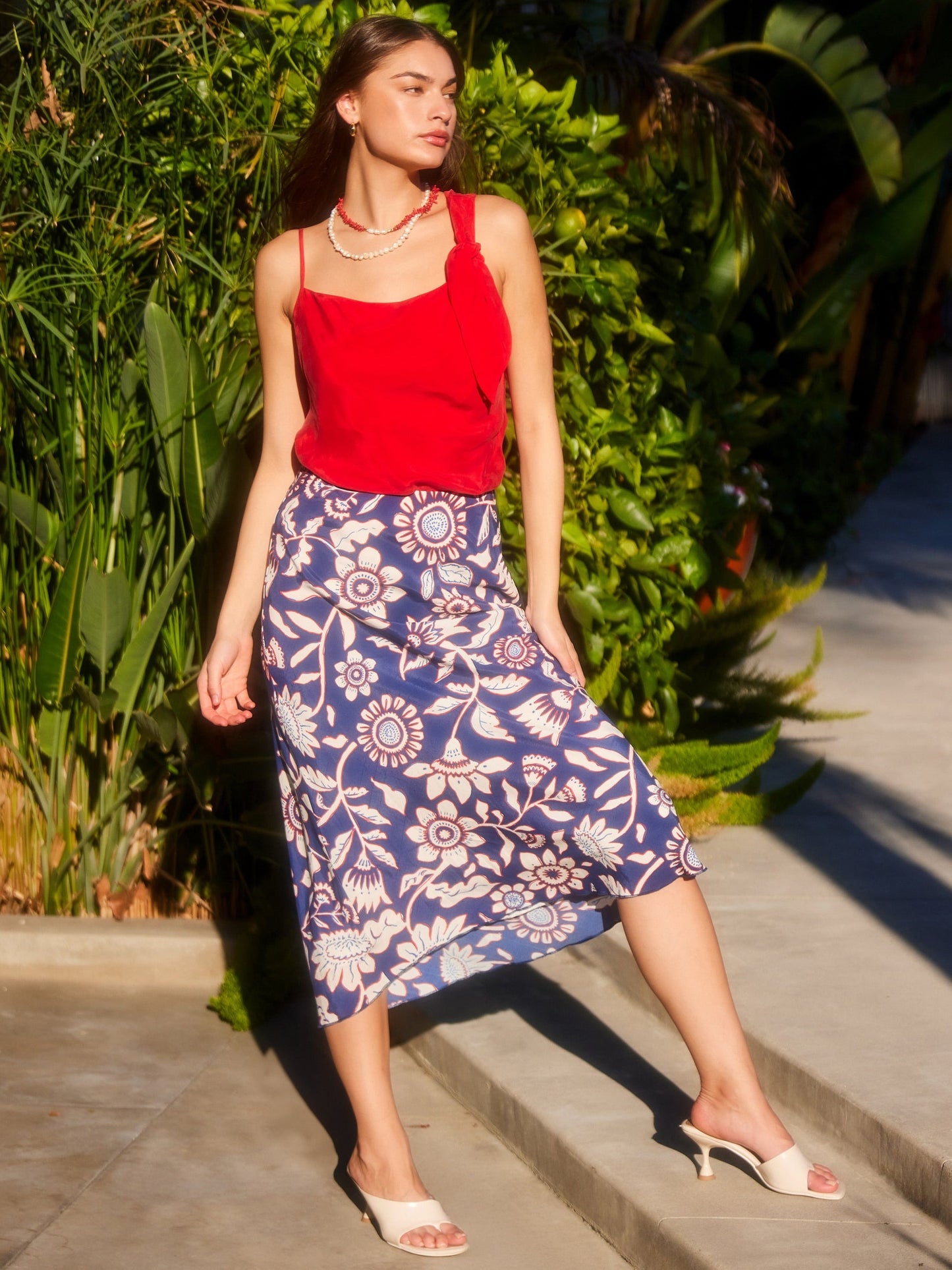 MIA SKETCH FLORAL PRINT CREPE BIAS MIDI SKIRT