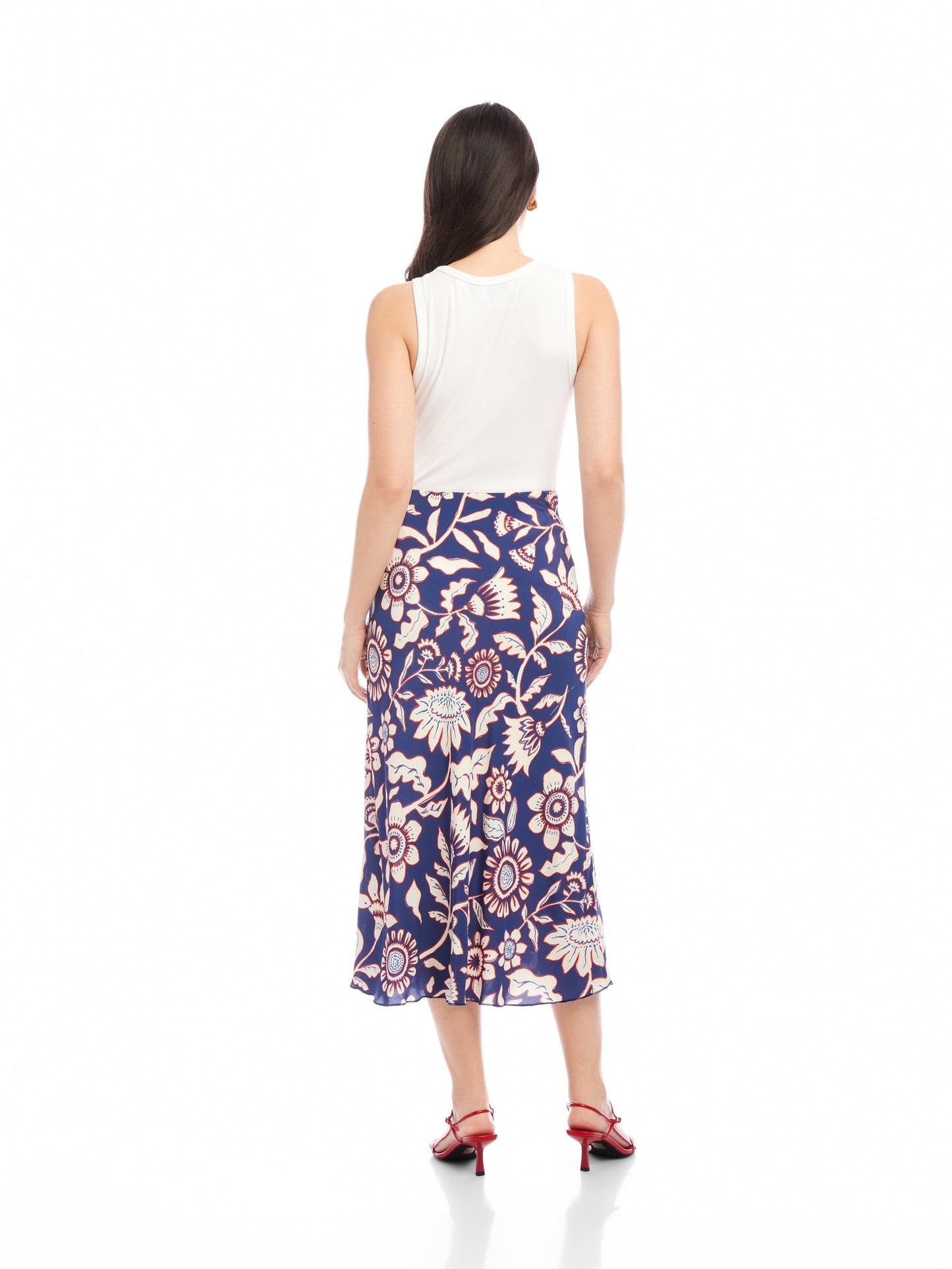 MIA SKETCH FLORAL PRINT CREPE BIAS MIDI SKIRT