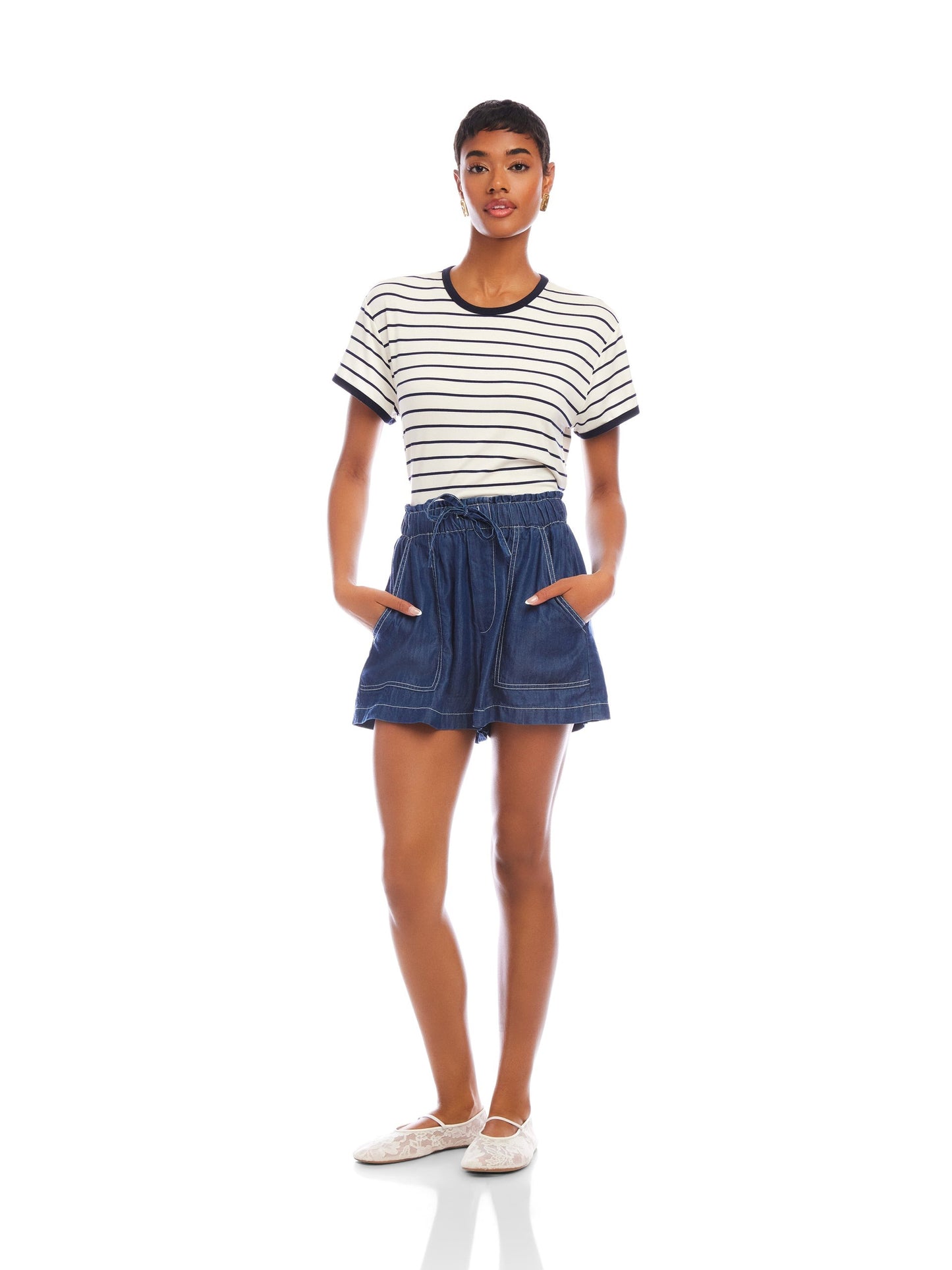 CARREEN WASHED DOWN TENCEL PATCH POCKET SHORT - INDIGO