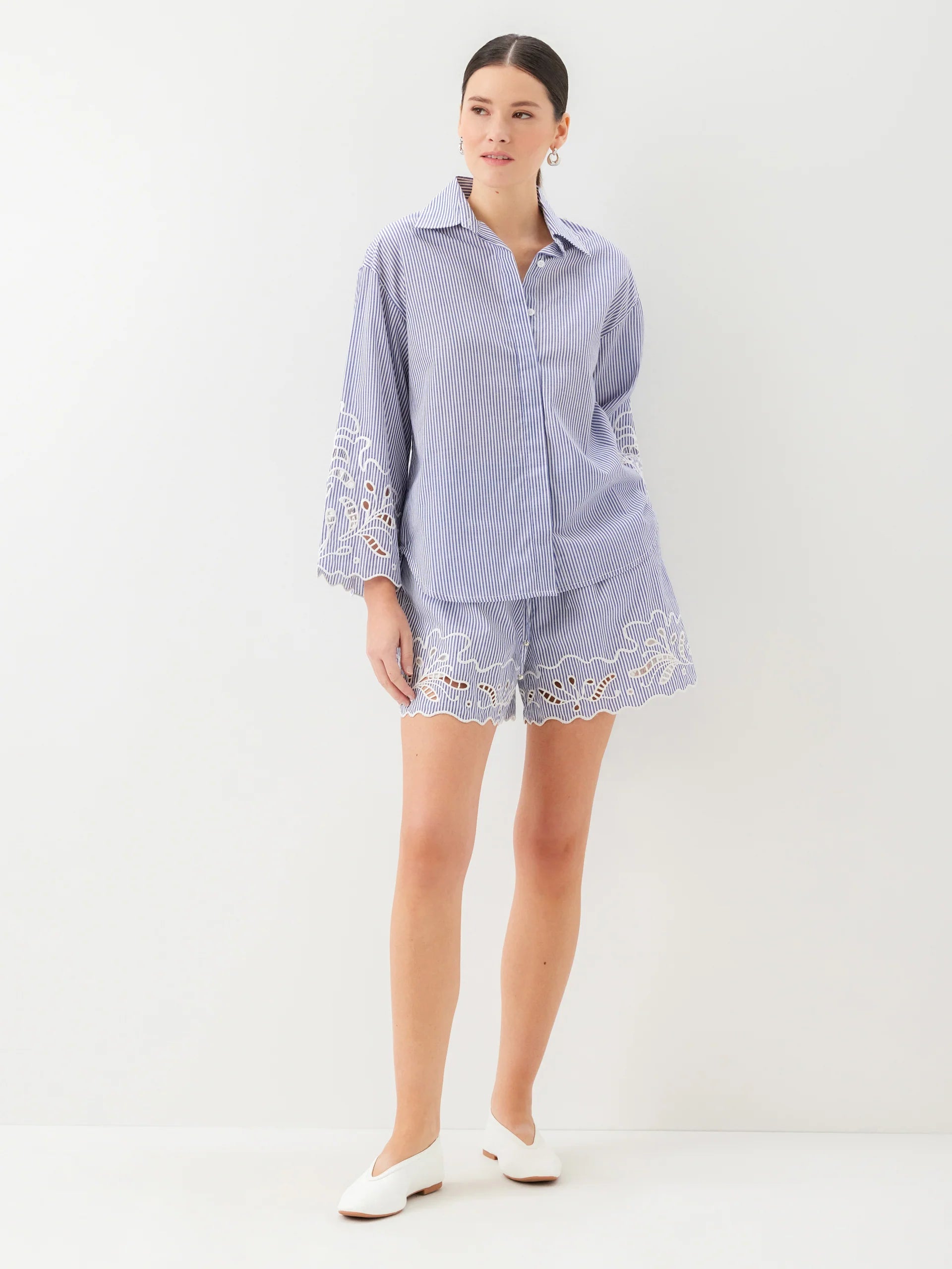 DAKOTA EMBROIDERED STRIPED COTTON SHIRT - NAVY/WHITE
