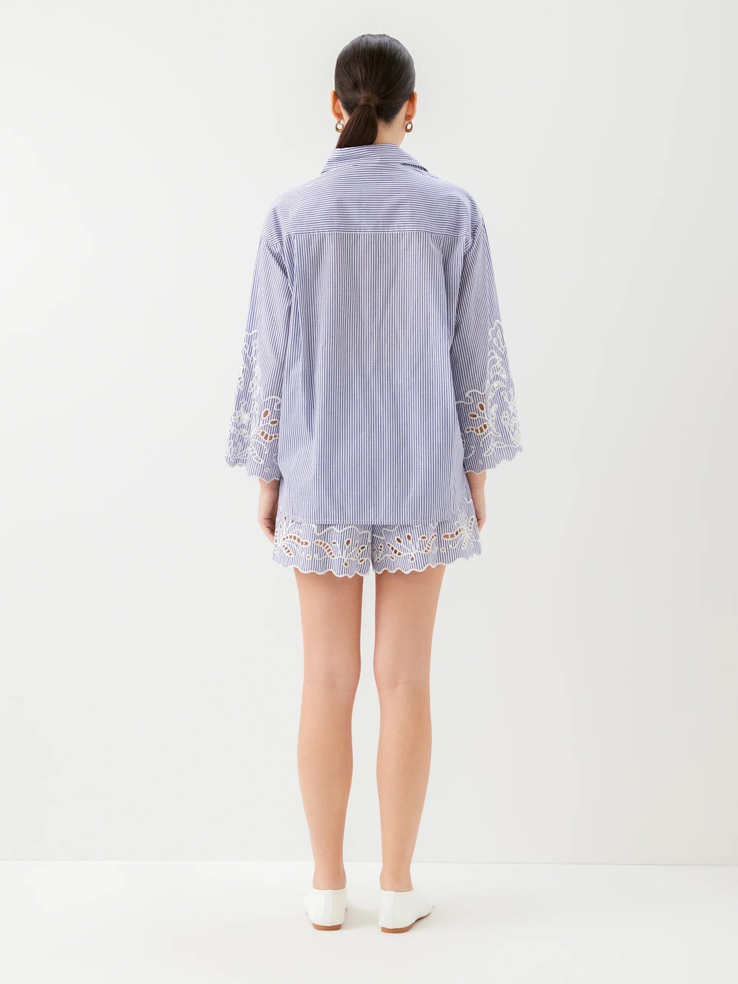 DAKOTA EMBROIDERED STRIPED COTTON SHIRT - NAVY/WHITE