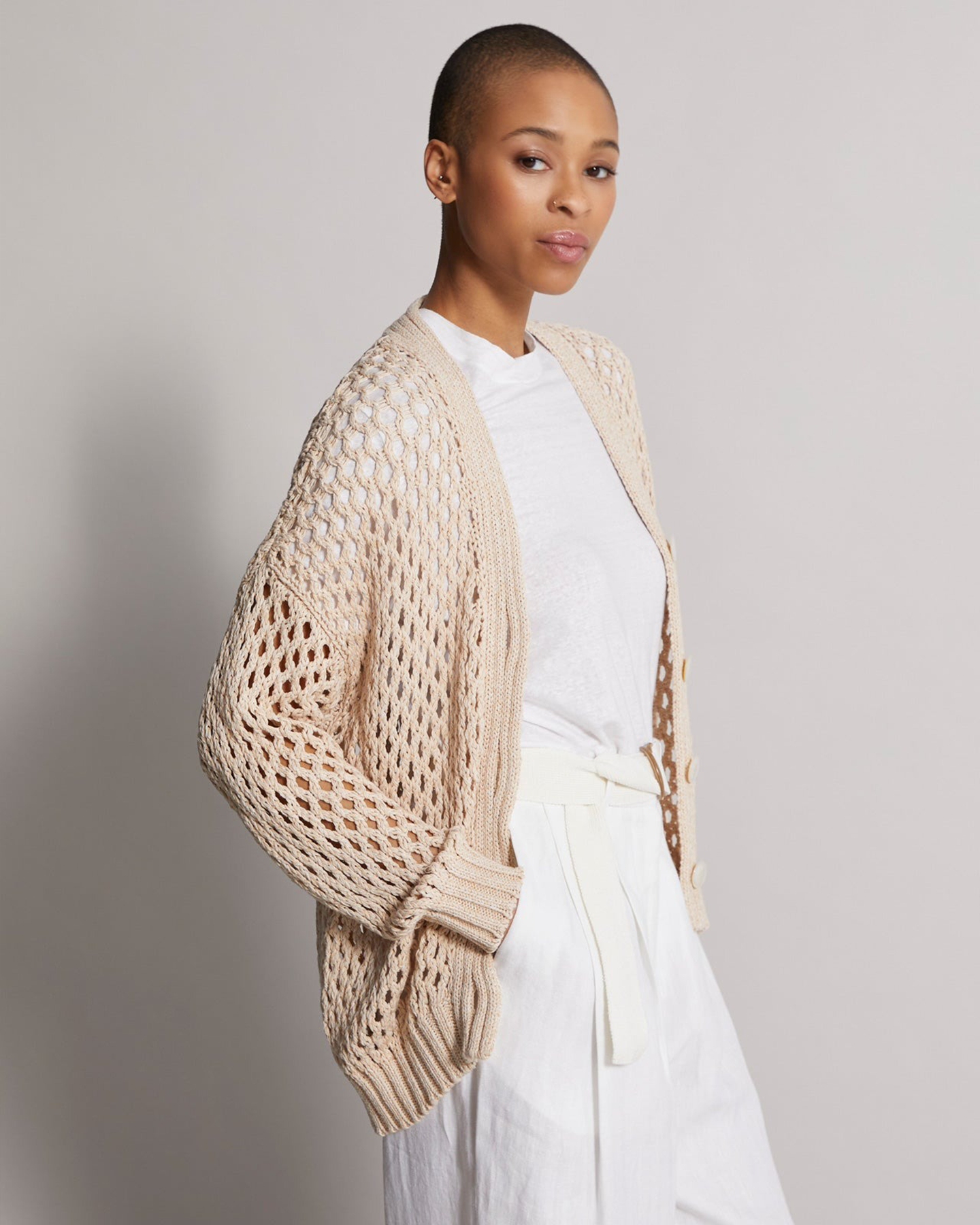 ERCIE HANDMADE KHAKI COTTON LINEN CARDIGAN