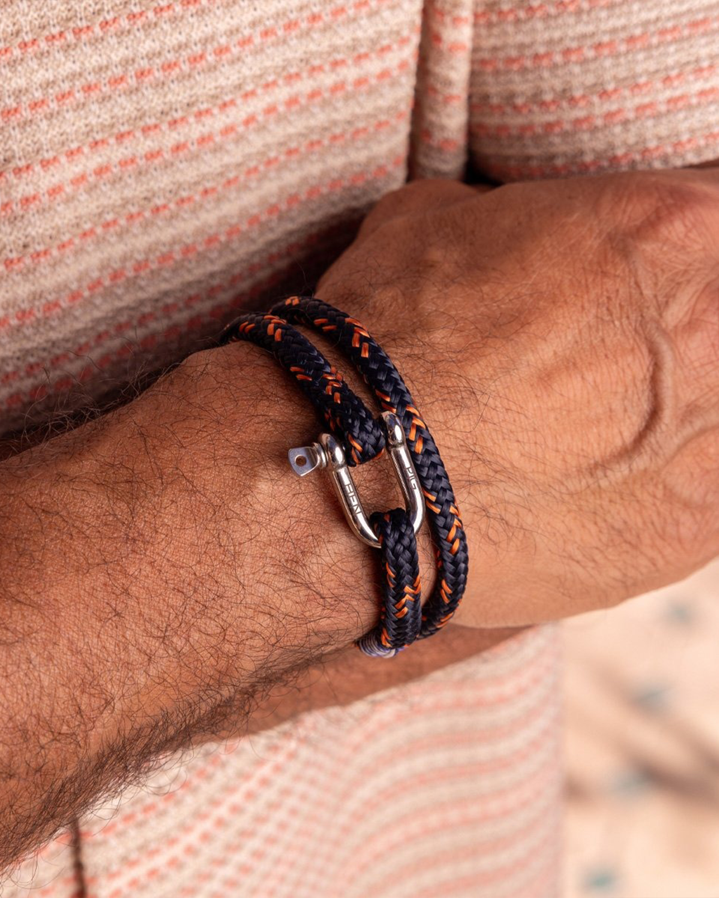 SALTY STEVE BRACELET - NAVY-SALMON ORANGE-SILVER