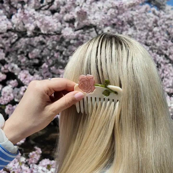 HAND-PAINTED SPRING ROSE POCKET HAIR COMB