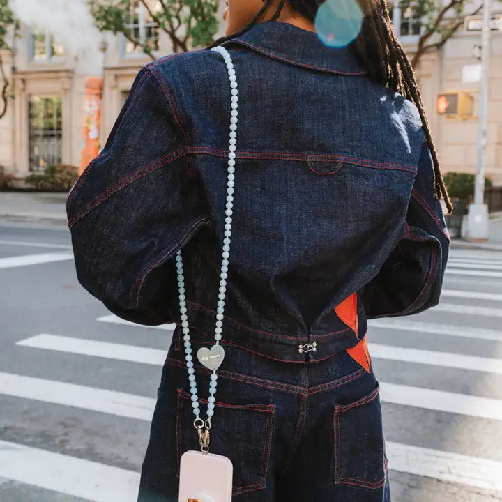 HAND PAINTED DOG MOM CROSSBODY PHONE CHAIN- BLUE