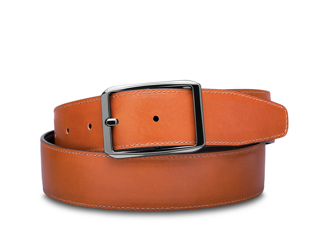 DOLCE ITALIA DEL GRECO REVERSIBLE LEATHER BELT - BLACK/AMBER