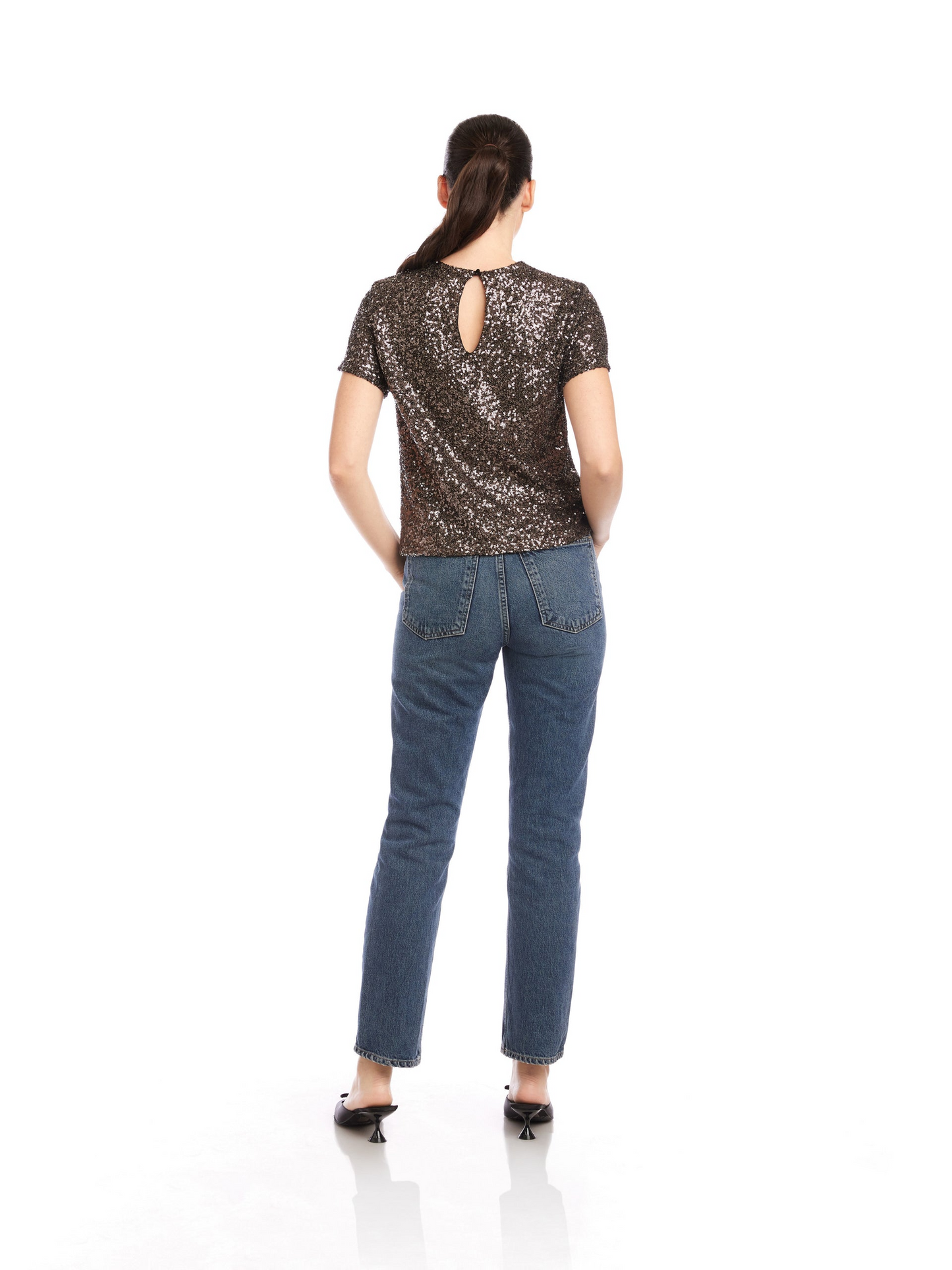 STACEY SEQUIN MESH TOP - BROWN