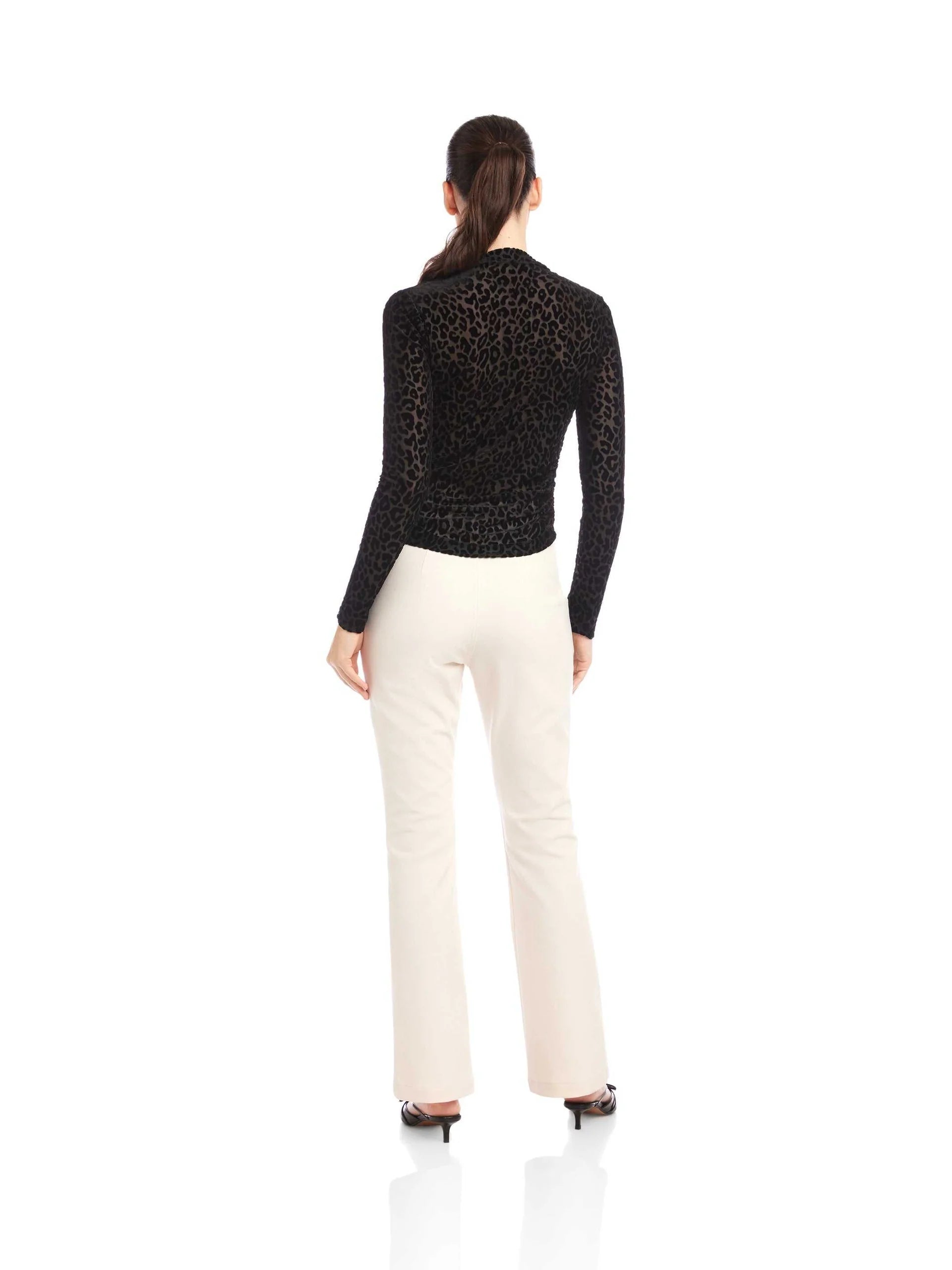 KHAMI VELVET BURNOUT PRINTED SHIRRED TOP