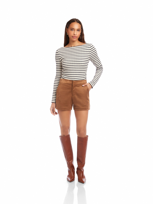 FAUX SUEDE MODERN SHORTS - COGNAC