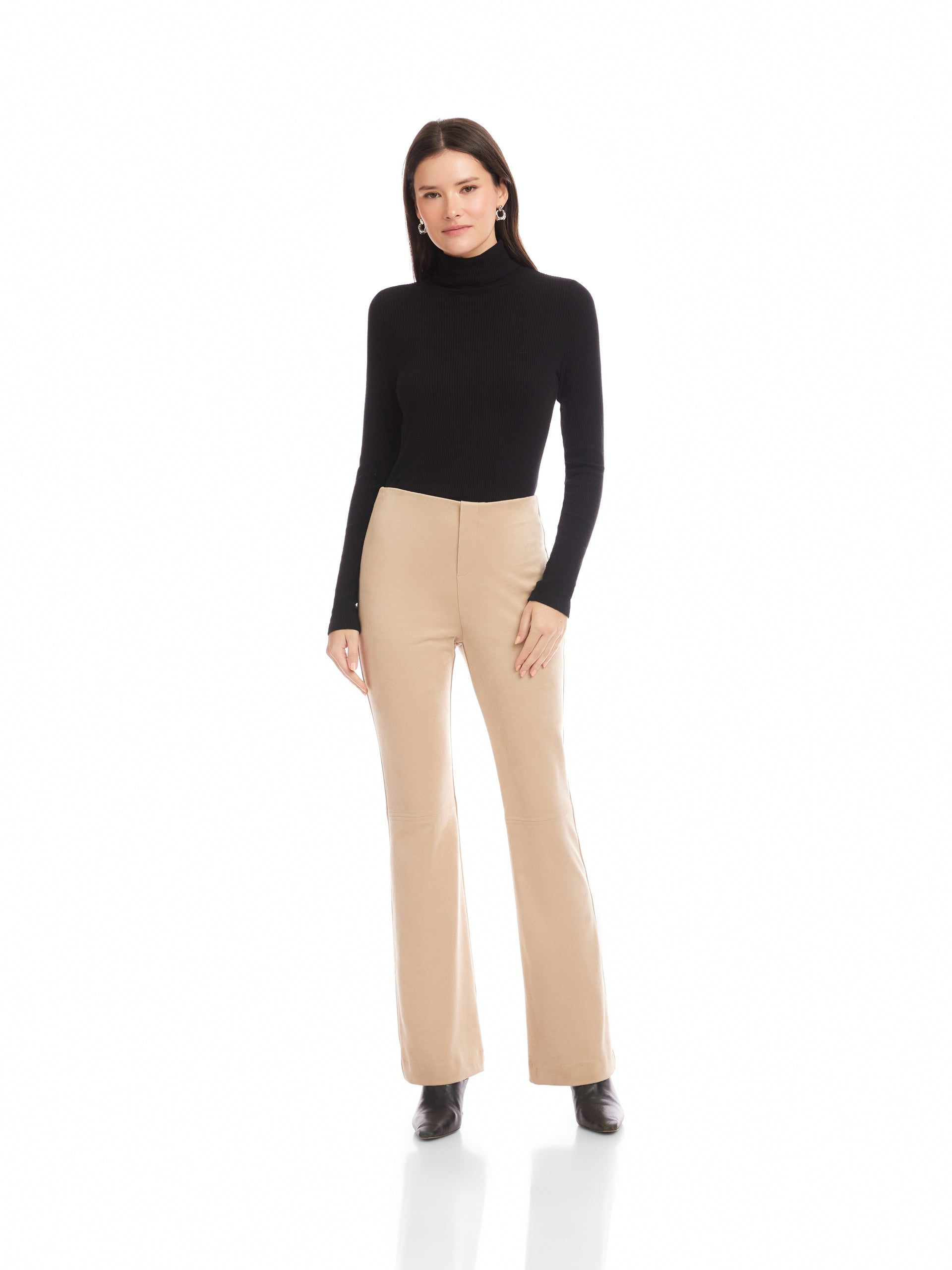 MOLLY FAUX SUEDE BOOTCUT PANT - ALMOND