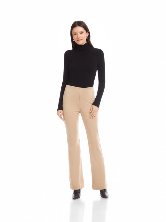 MOLLY FAUX SUEDE BOOTCUT PANT - ALMOND