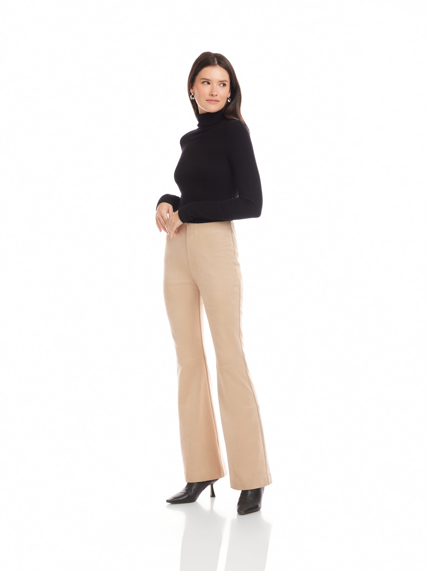 MOLLY FAUX SUEDE BOOTCUT PANT - ALMOND