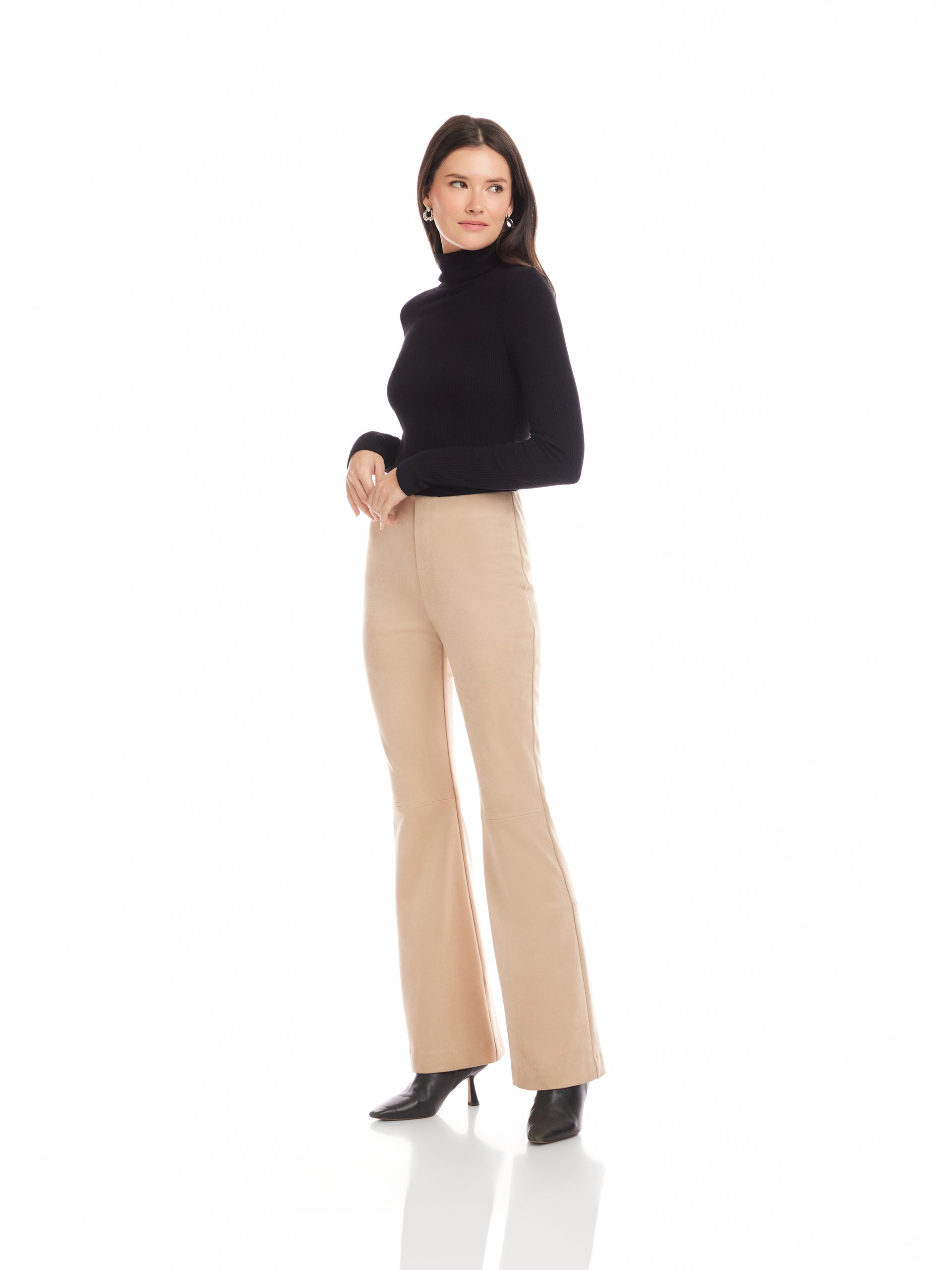 MOLLY FAUX SUEDE BOOTCUT PANT - ALMOND