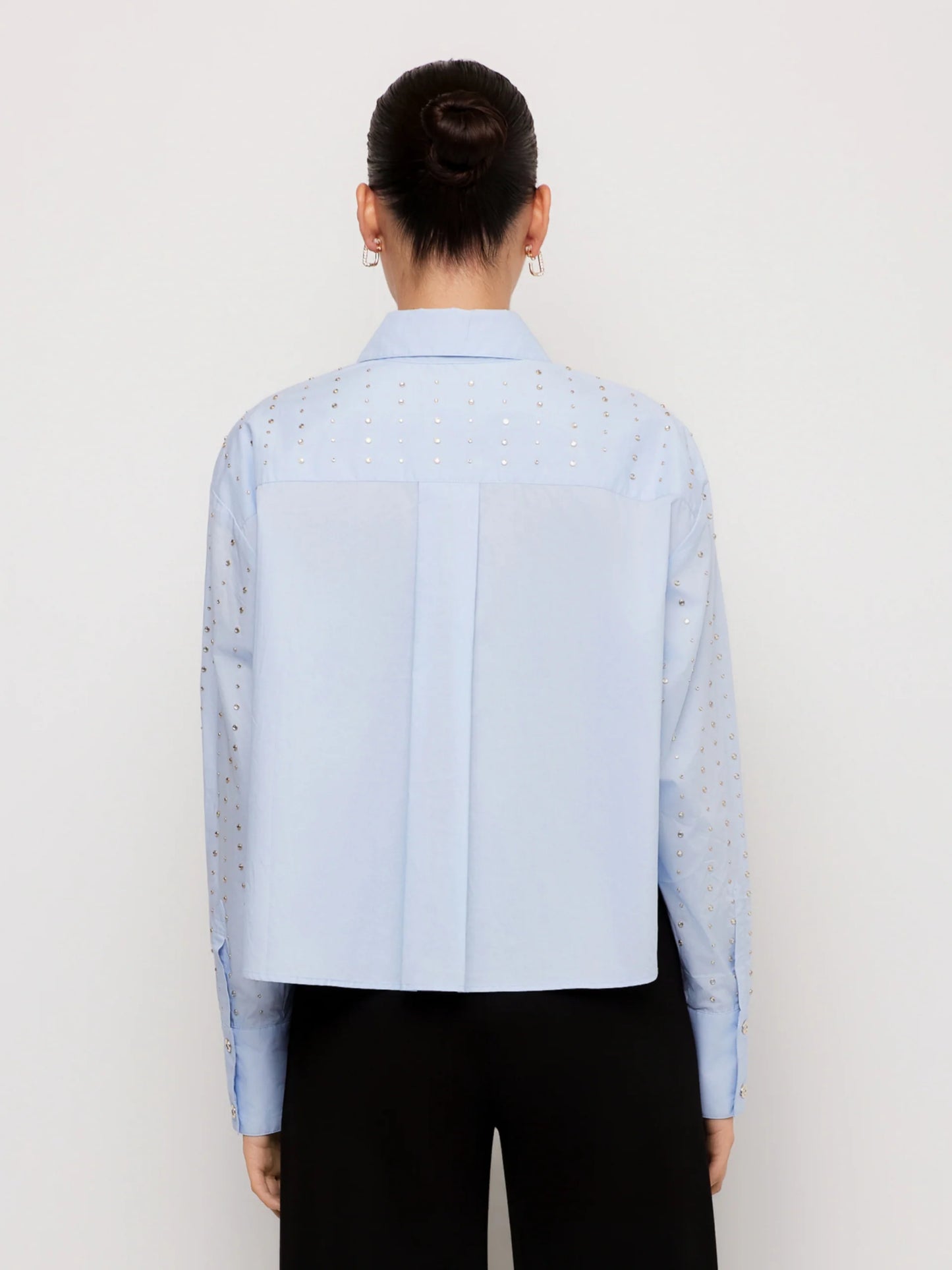 LISA EMBELLISHED COTTON POPLIN BUTTON UP TOP - SKY BLUE