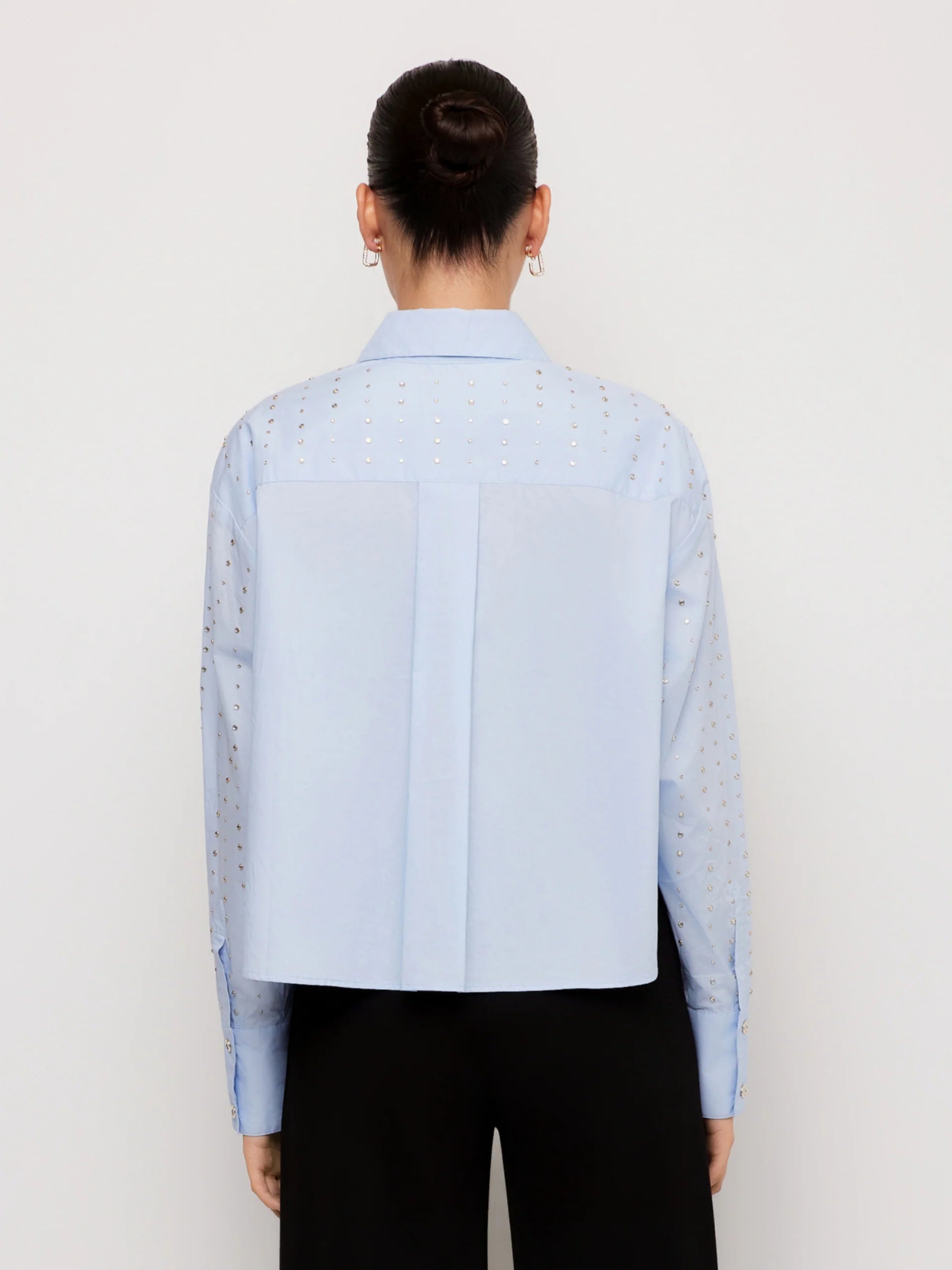 LISA EMBELLISHED COTTON POPLIN BUTTON UP TOP - SKY BLUE