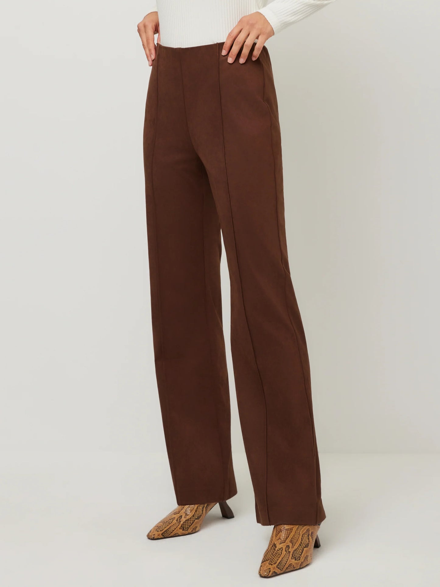 ELLIE FAUX SUEDE BOOTCUT PANT - WOOD