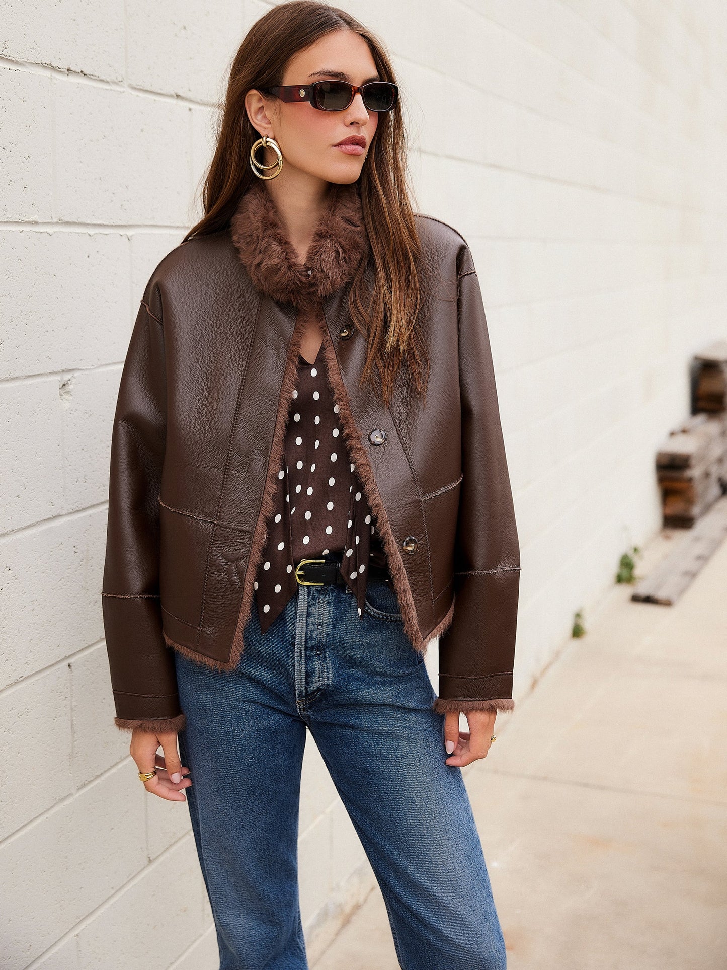 MACKENZIE REVERSIBLE FAUX FUR COAT - WOOD