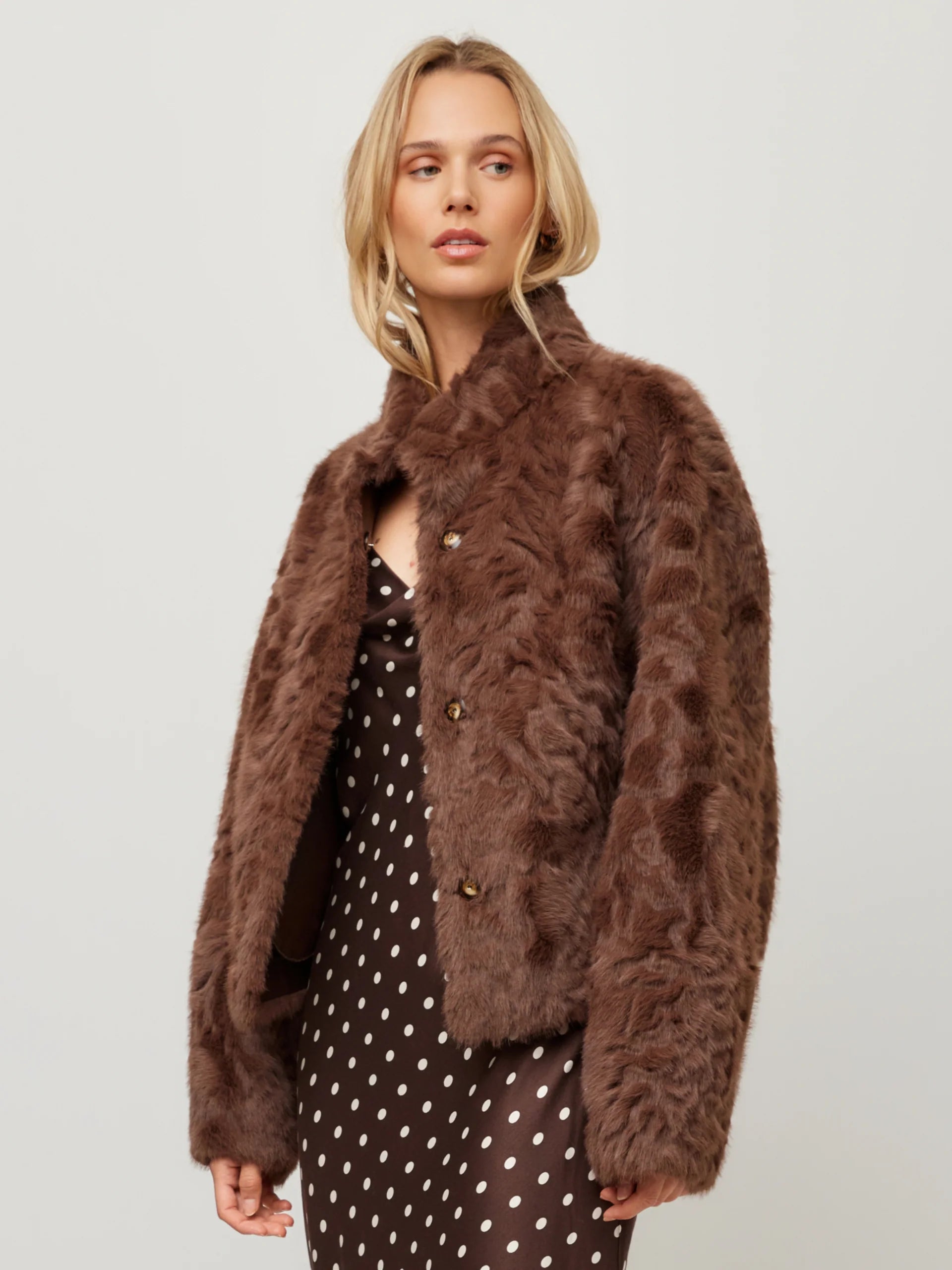 MACKENZIE REVERSIBLE FAUX FUR COAT - WOOD