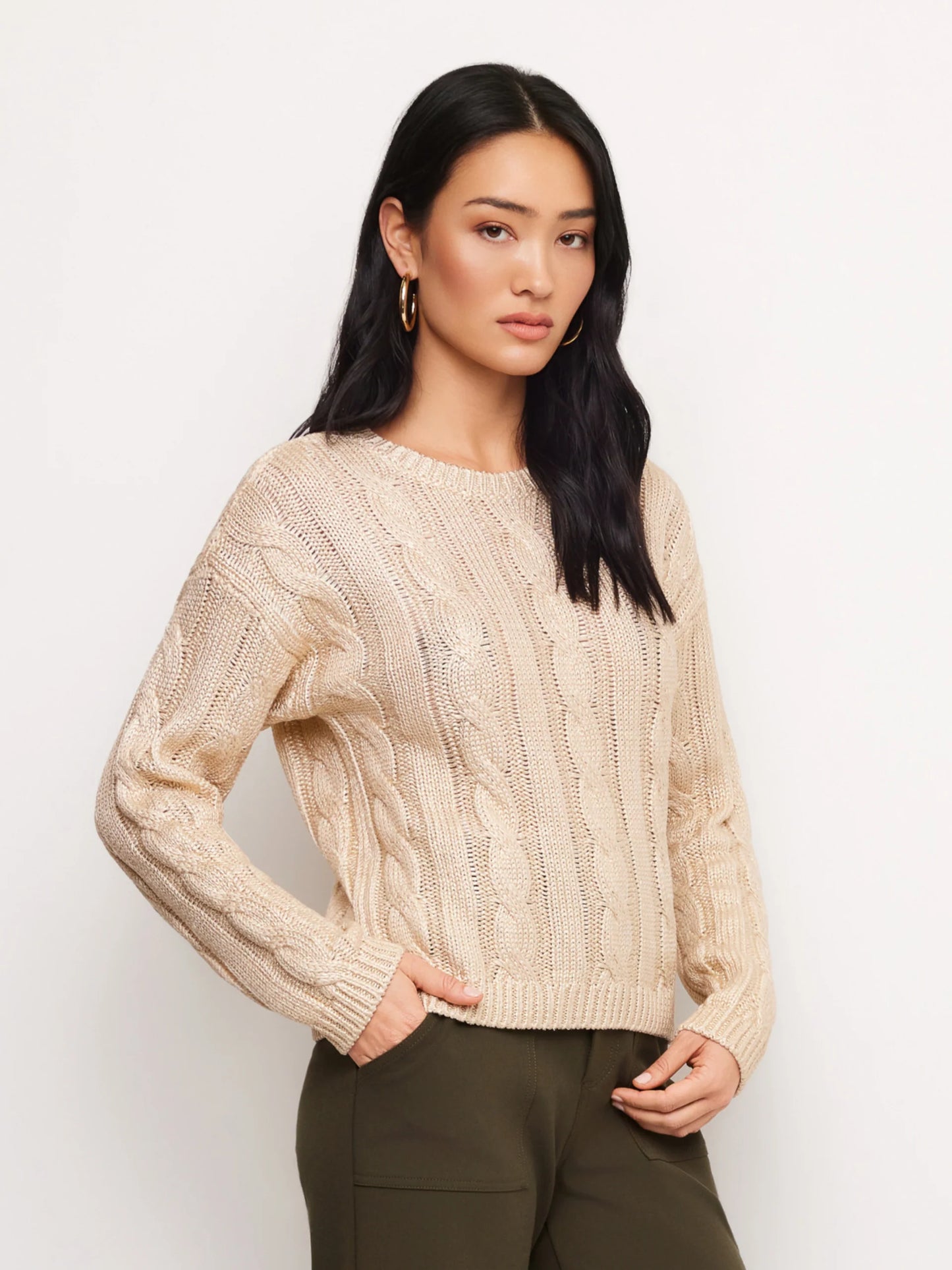 LEVIE COTTON METALLIC SWEATER - GOLD