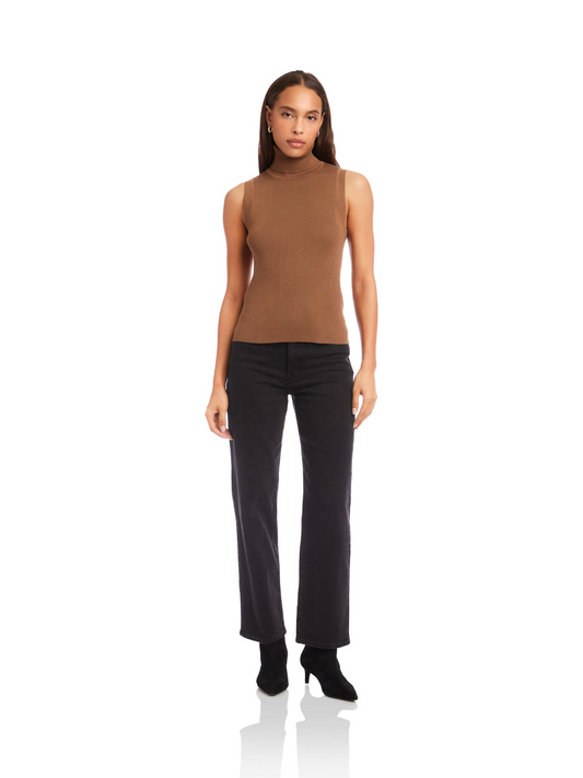KELLI SLEEVELESS TURTLENECK SWEATER - MOCHA