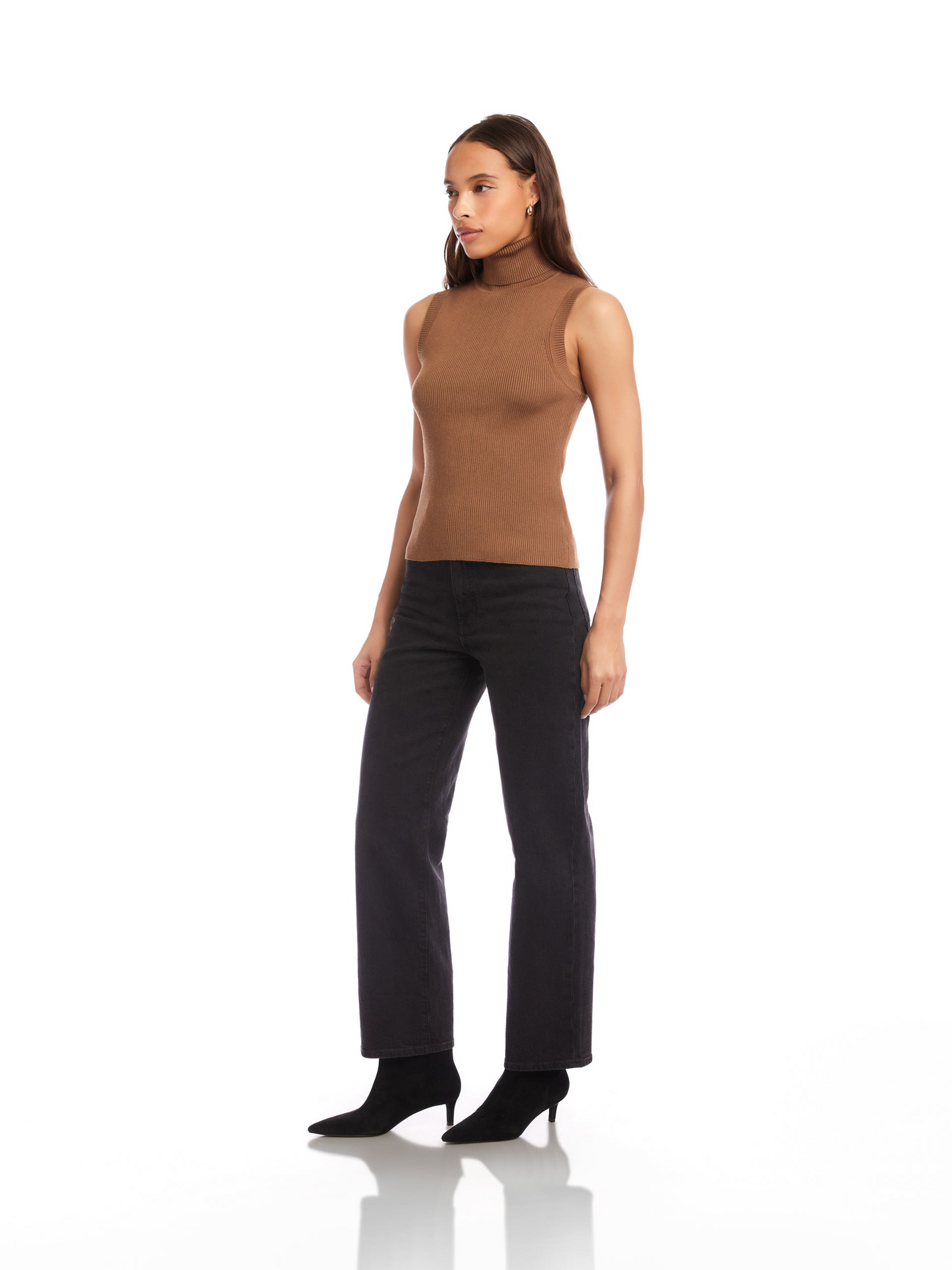 KELLI SLEEVELESS TURTLENECK SWEATER - MOCHA