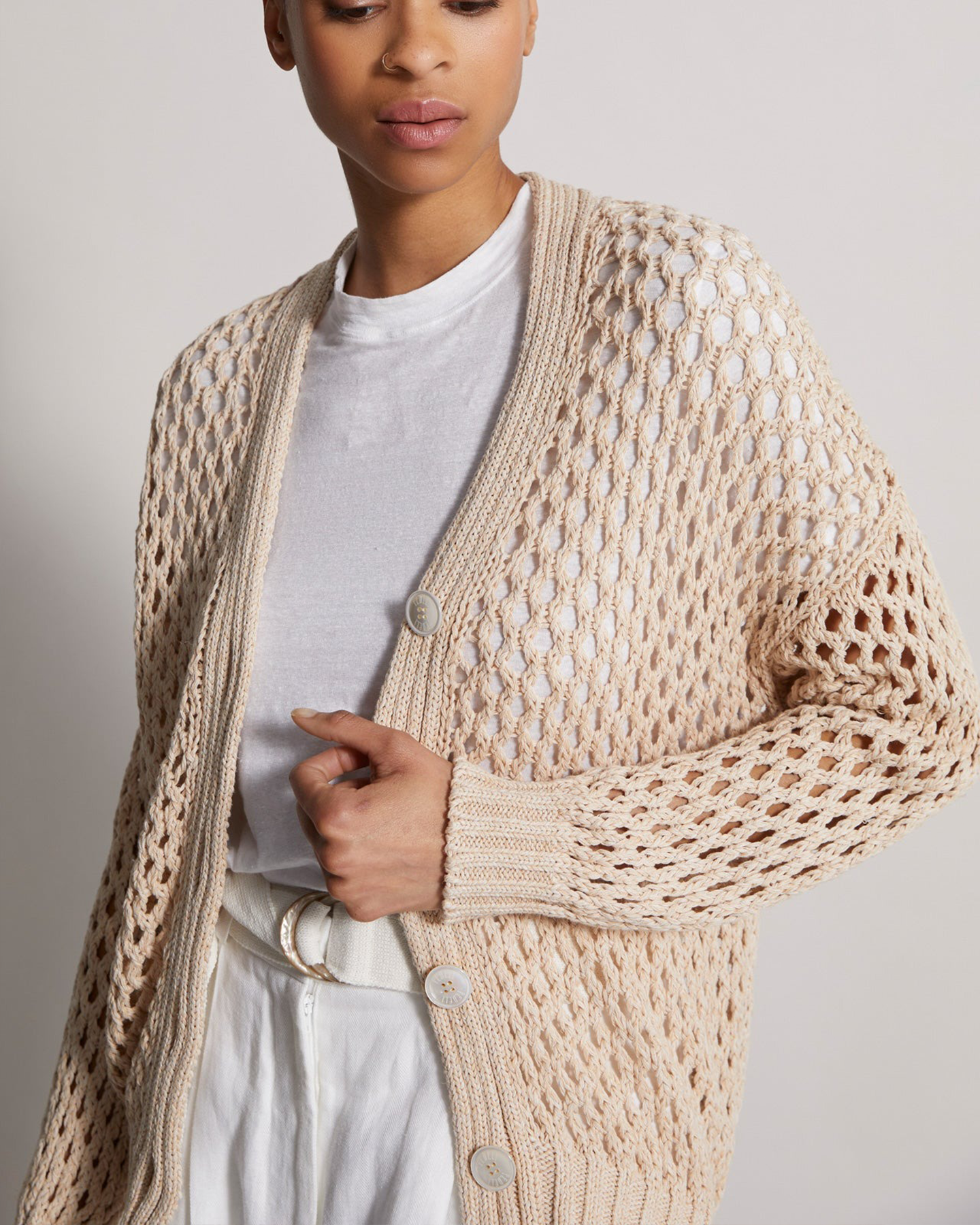 ERCIE HANDMADE KHAKI COTTON LINEN CARDIGAN