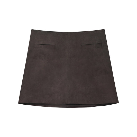 MINA FAUX SUEDE MINI SKIRT - ESPRESSO