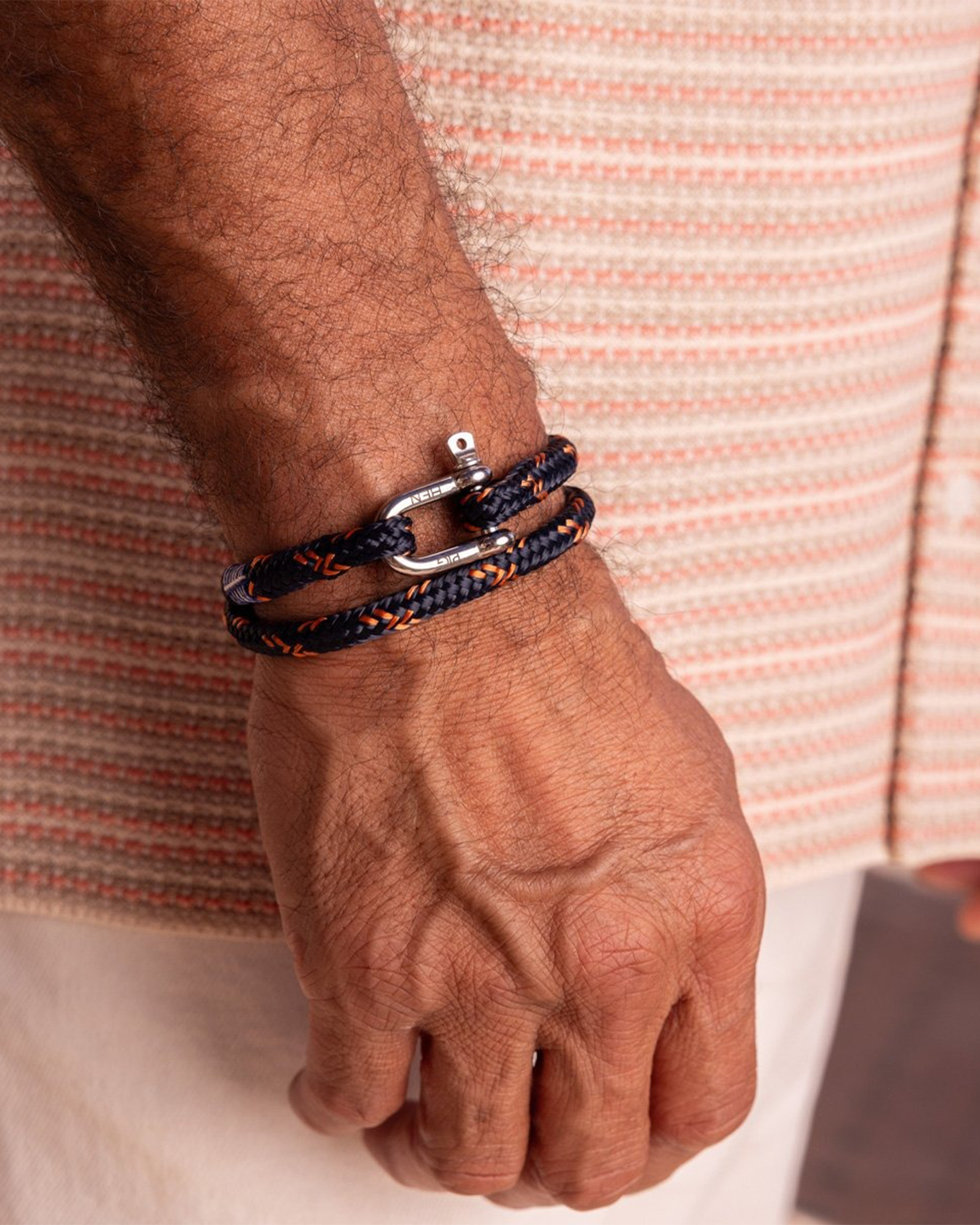 SALTY STEVE BRACELET - NAVY-SALMON ORANGE-SILVER