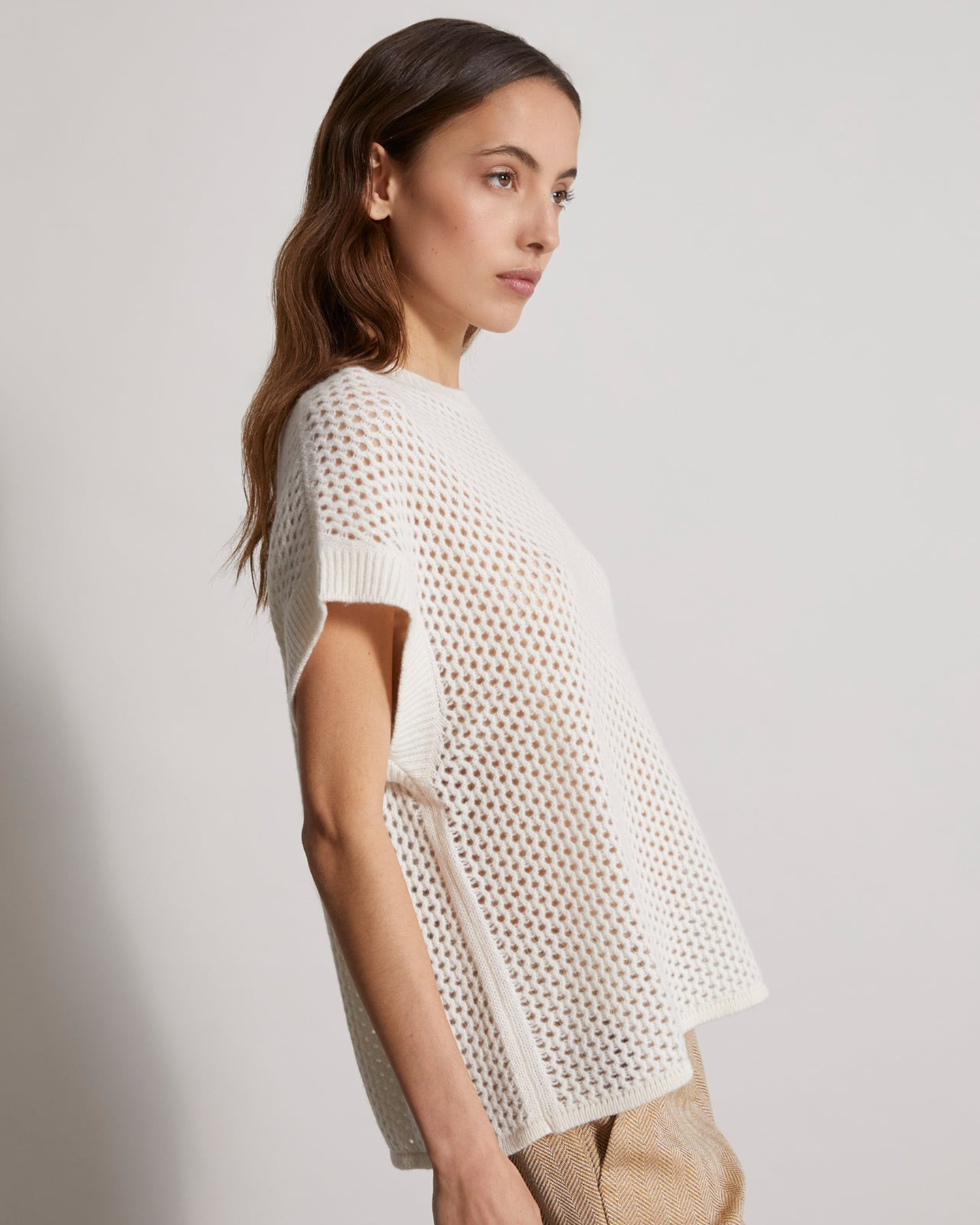 ZOAGLI IVORY CASHMERE LINEN FISHNET SWEATER