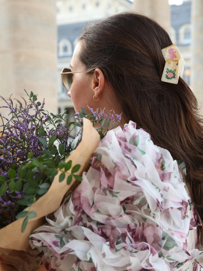 HAND-PAINTED MINI FLOWER MAHJONG CLAW HAIR CLIP