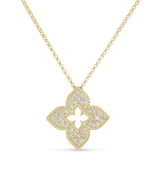 18K YG VENETIAN PRINCESS PAVE FLOWER NECKLACE