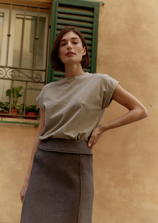 TISHA GREY COTTON BLEND T-SHIRT