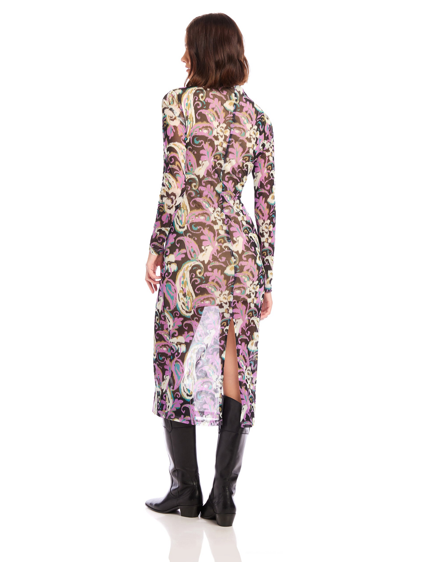 RUCHED SELENA MIDI DRESS - SHADOW PAISLEY MESH