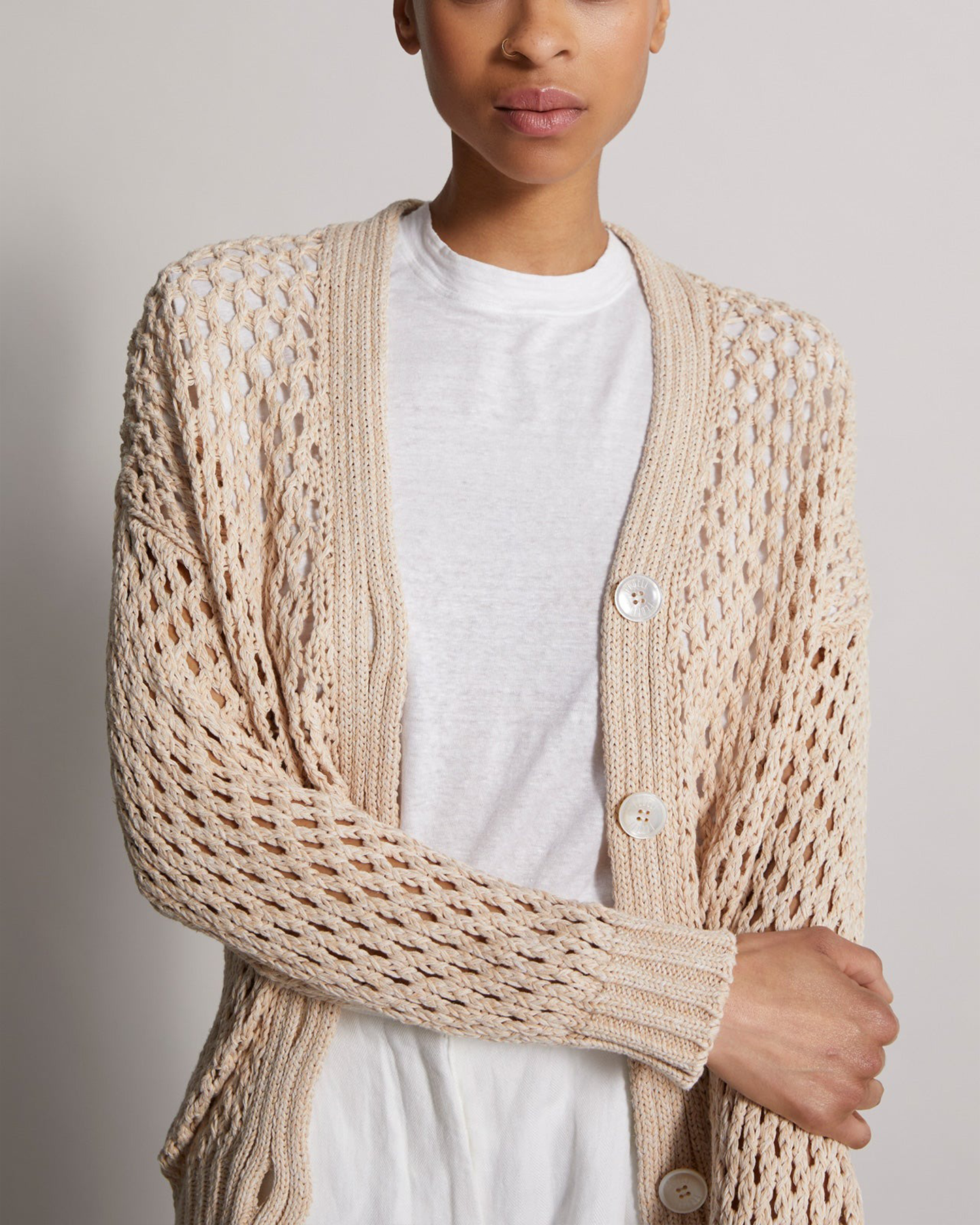 ERCIE HANDMADE KHAKI COTTON LINEN CARDIGAN