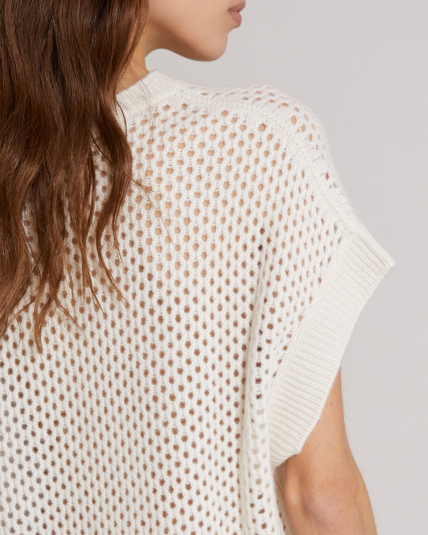 ZOAGLI IVORY CASHMERE LINEN FISHNET SWEATER