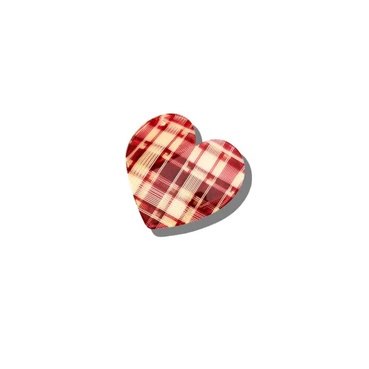 HAND PAINTED HEART CLAW CLIP-RED PLAID