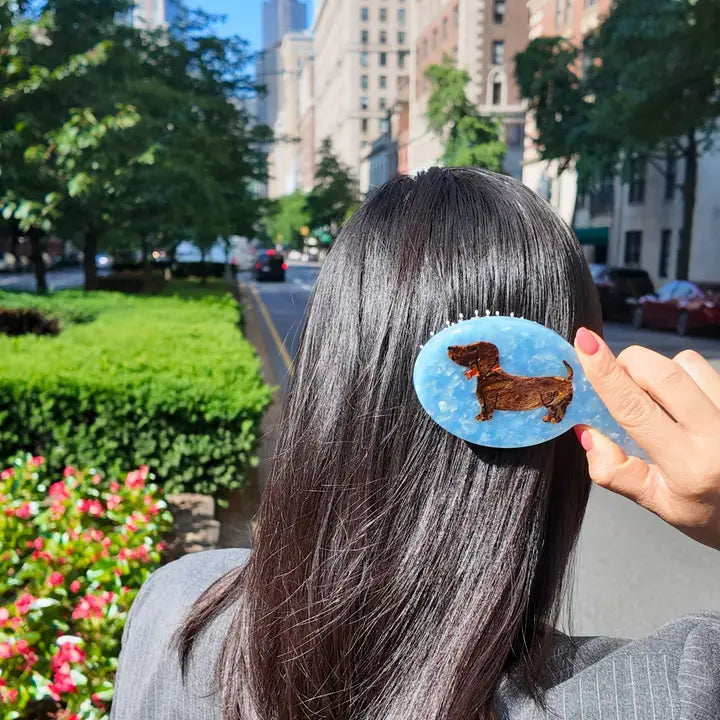HAND- PAINTED DACHUND HANDBAG HERO BRUSH