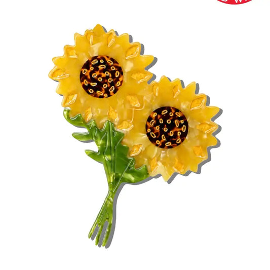 HAND PAINTED SUNFLOWER STEM CLAW HAIR CLIP