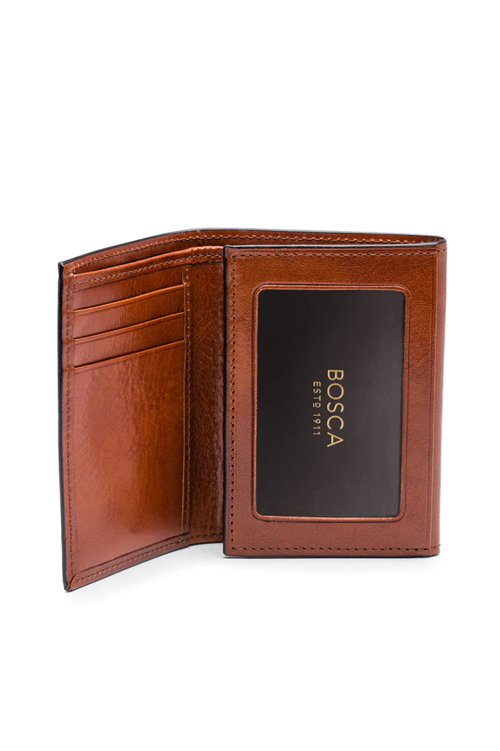 OLD LEATHER DOUBLE ID RFID TRIFOLD WALLET - AMBER