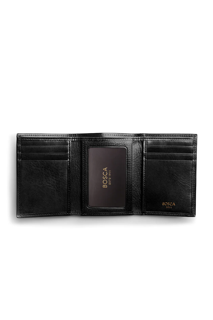 OLD LEATHER DOUBLE I.D. TRIFOLD WALLET - BLACK