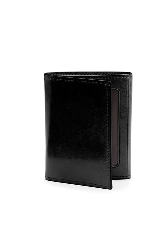 OLD LEATHER DOUBLE I.D. TRIFOLD WALLET - BLACK