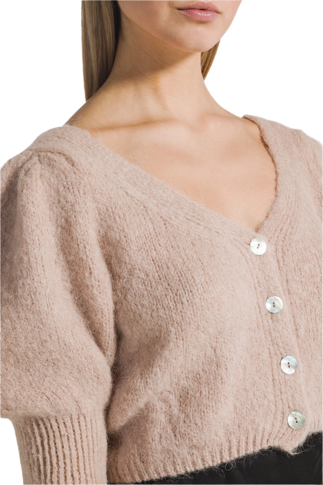 MANDA CROPPED CARDIGAN - MEDIUM BROWN