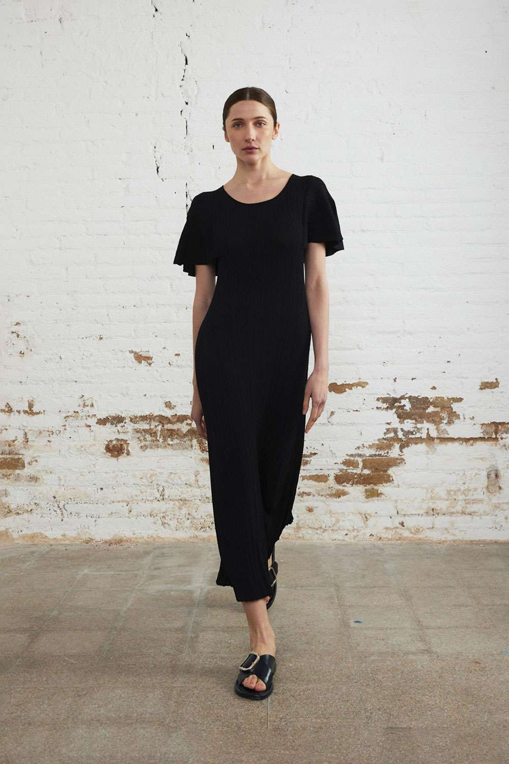 BLACK RIB KNIT LONG DRESS