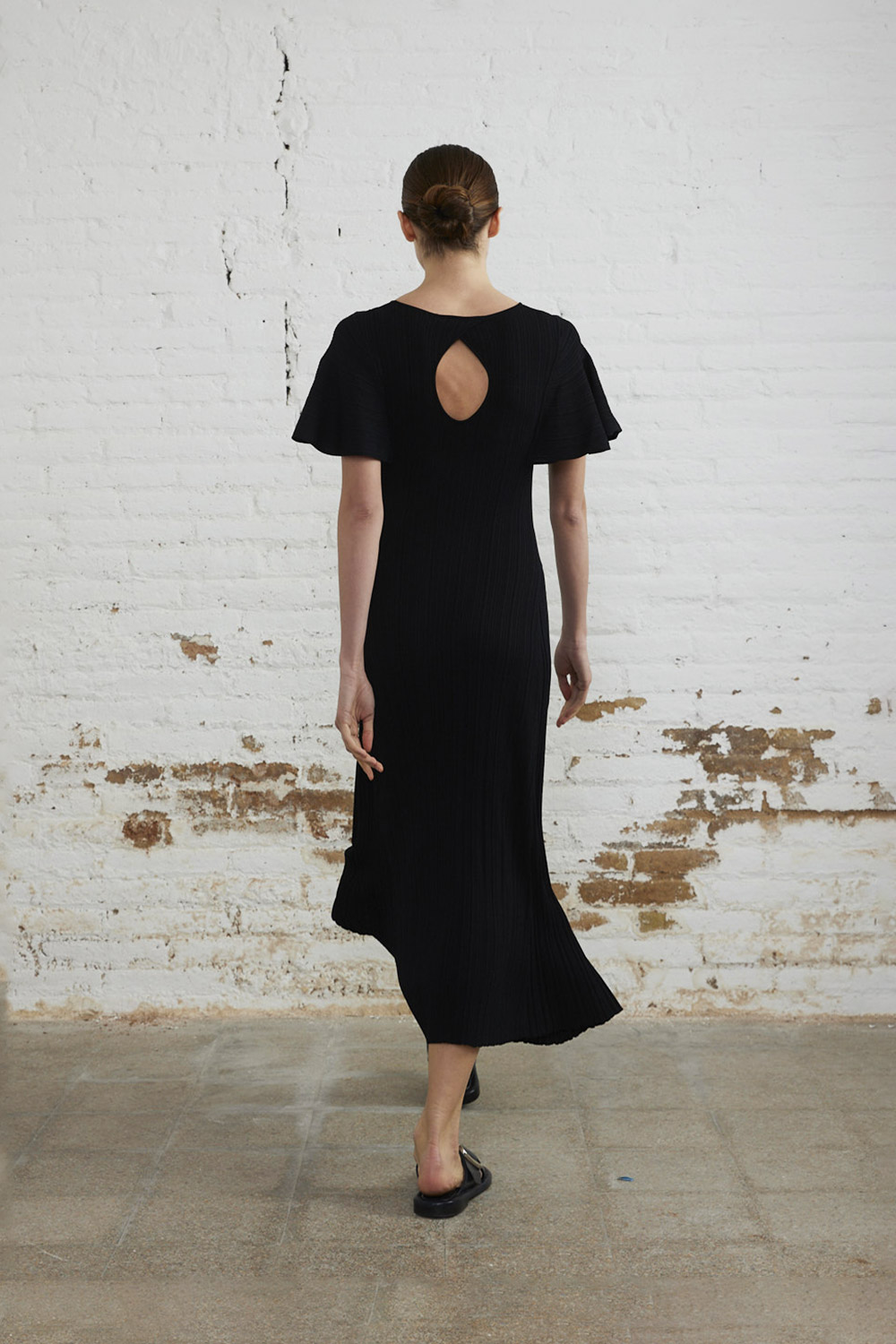 BLACK RIB KNIT LONG DRESS
