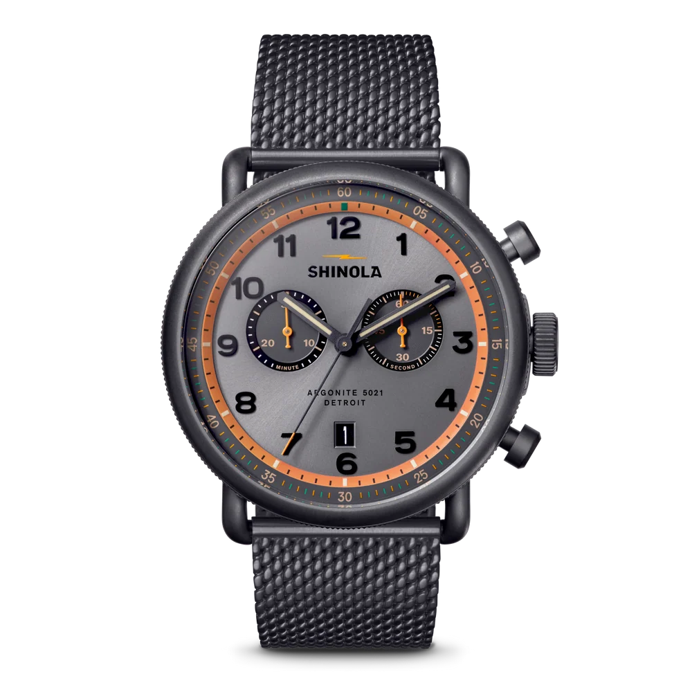 THE CANFIELD 43MM C56 CHRONOGRAPH WATCH WITH COOL GRAY DIAL AND RUBBER STRAP