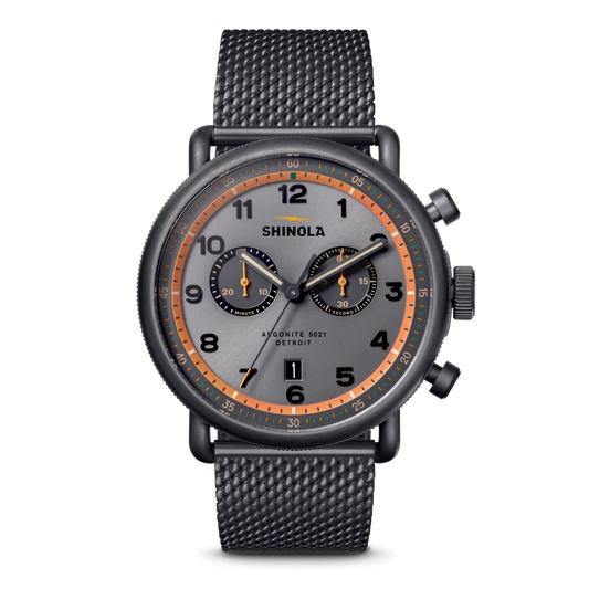 THE CANFIELD 43MM C56 CHRONOGRAPH WATCH WITH COOL GRAY DIAL AND RUBBER STRAP