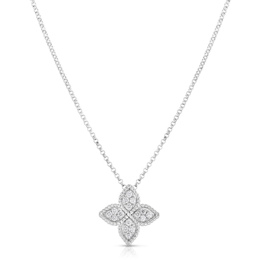 18K WG DIAMOND PRINCESS FLOWER MEDIUM PENDANT NECKLACE